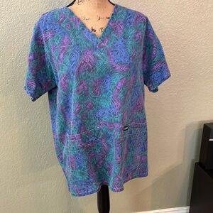 Patterned Blue and Purple Women's Nurses Top